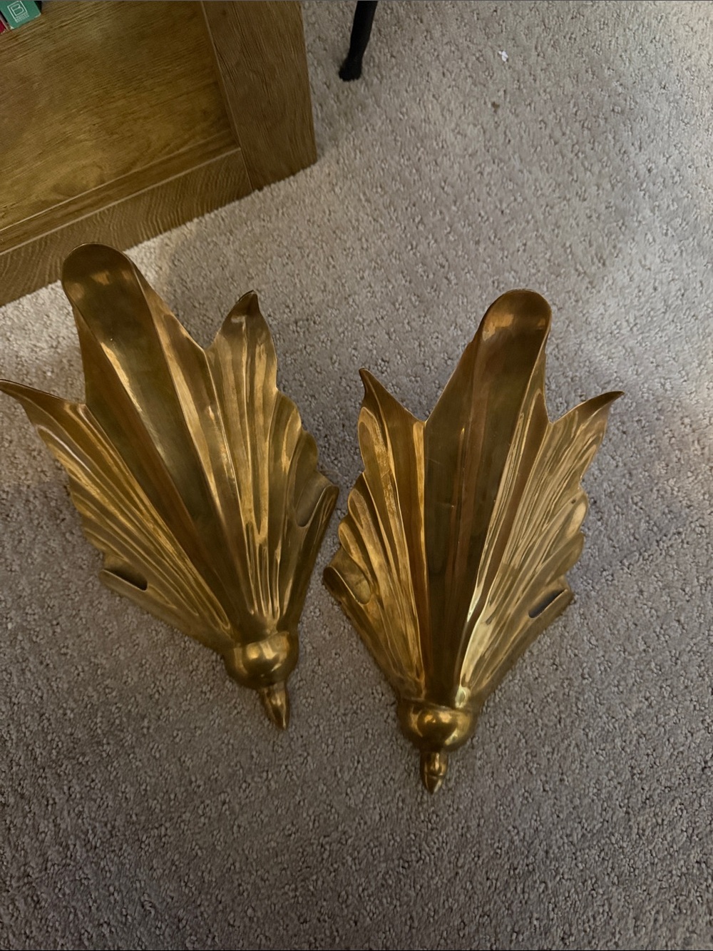 Pair of Brass Leaf Wall Sconces
